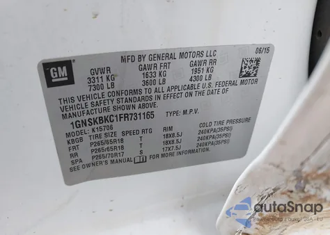 2015 Chevrolet Tahoe Lt from USA, damaged, VIN 1GNSKBKC1FR731165